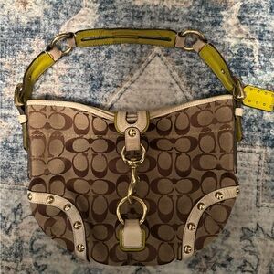 2000s Coach Brown and Yellow Signature Shoulder Bag